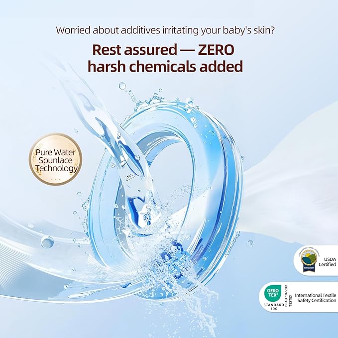 Winner 100% Cotton Dry Wipes, USDA Certified Baby Wipes, 600 Count, Soft & Gentle, Hypoallergenic & Unscented for Baby Sensitive Skin, Use Wet/Dry for Diaper Changes, Meals & Cleanup, Pack of 6