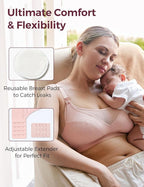 Momcozy Mesh Support Pumping Bra Hands Free Suitable for 36C-44G, Comfortable Plus Size Pumping and Nursing Bra in One