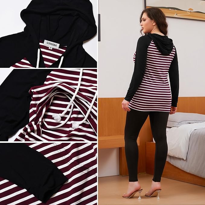 GINKANA Women's Nursing Hoodie Sweatshirt Long Sleeves Breastfeeding Maternity Tops Casual Clothes