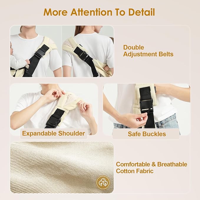Toddler Sling Carrier, Easy to Wear Baby Carrier Sling 7-40 lbs, Adjustable Lightweight Baby Wrap Sling, Perfect Toddler Hip Carriers One Size Fits All, Beige