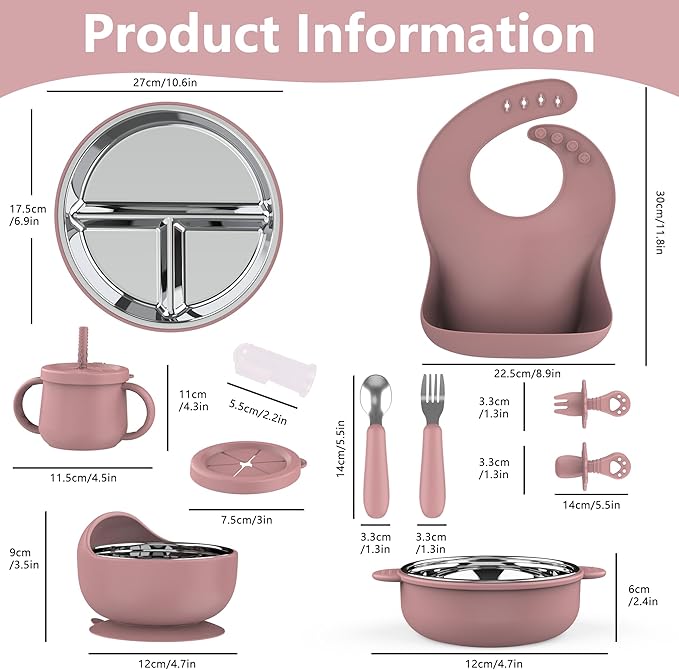 13 Pack Silicone Baby Feeding Set, BPA-Free Toddler Feeding Supplies, Include Suction Plates, Baby Bowls, Silicone Fork & Spoon, and More, First Stage Baby Dish Set - 6+ Months