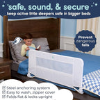 hiccapop 44" x 19" Bed Rail for Toddlers, Heavy-Duty Safety Bed Rail for Twin, Full, Queen Beds, Soft Mesh Cover & Swing-Down Design, Easy No-Tool Installation (White)