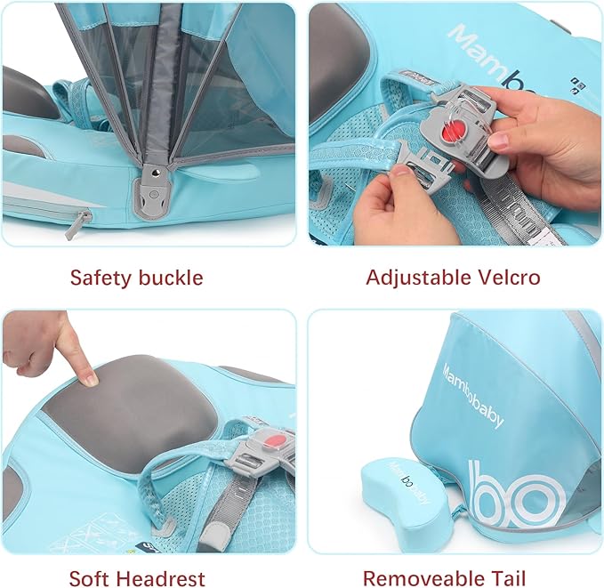 Baby Float with Canopy Non Inflatable Mambobaby Float Pool Floats, Sun Protection Baby Swimming Float Add Tail Avoid Flip Over Swim Trainer for Infants (Narwhal Green-G02NGCTLULNMA01G02)