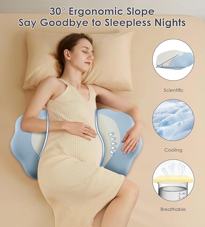 Pregnancy Pillows for Sleeping, Memory Foam Maternity Pillow Support for Back Belly HIPS, Adjustable Travel Wedge Pillow for Pregnant Women, Side Spleeping Pregnant Pillows with Cooling Pillowcase