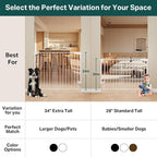 Cumbor 34" Extra Tall No Bottom Bar Baby Gate for Stairs, Auto Close Dog Gate Indoor for Larger Pets, 29.2-43" Hardware Mounted Safety Gate for Doorways, Wide Walk Thru Door for Easy Access (White)