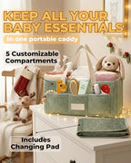 Baby Diaper Caddy Organizer with Portable Changing Mat - Teddy Fleece Diaper Organizer for Changing Table - Basket for Changing Essentials - Baby Essentials Organizer with Removable Dividers