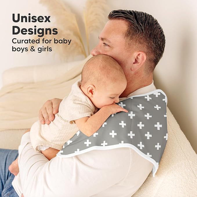 KeaBabies 4-Pack Baby Burp Cloths Baby Girl, Boy - Organic Cotton Burp Cloth, Extra Large, Absorbent, Soft Burping Cloths & Bibs Set for Babies, Newborn Burp Clothes, Thick Burp Rags (Grayscape)