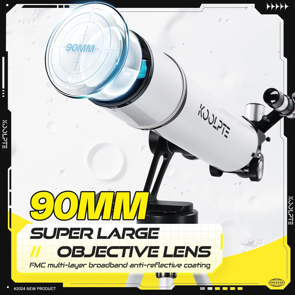 Telescope, 90mm Aperture 700mm - Vertisteel AZ Mounting Base, Highly Adjustable Telescopes, Ideal for Adults, Astronomers & Kids with Carrying Case, Wireless Remote, Phone Adapter (White)