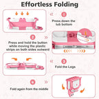 Collapsible Baby Bathtub for Newborns with Thermometer and Soft Floating Cushion Portable and Foldable Travel Baby Girl Bath Tub for Infants to Toddler 0-36 Month (Pink)
