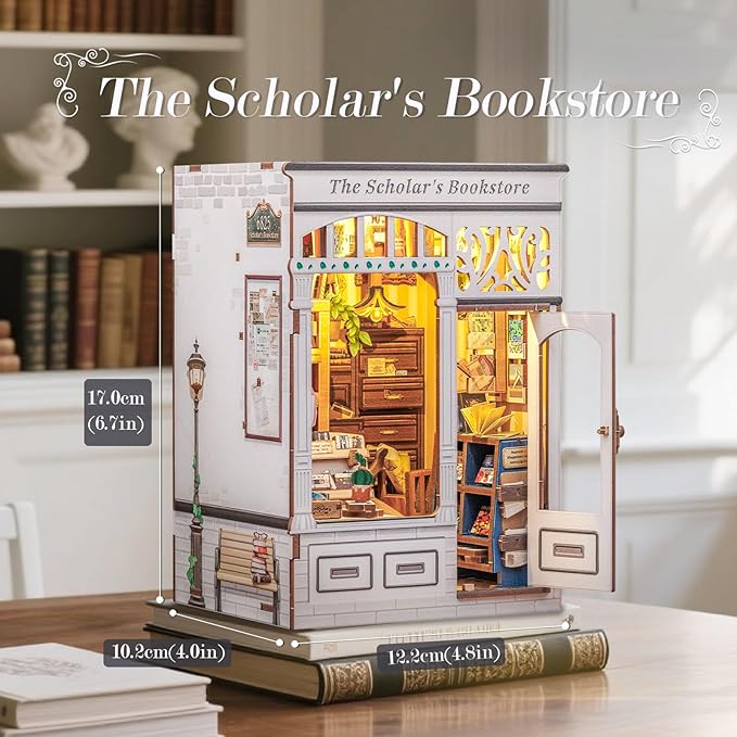 CUTEBEE Book Nook Kit - DIY Miniature House Dollhouse Kit for Adults and Teens, Booknook Tiny House Bookshelf Decor 3D Wooden Puzzle, Gifts for Family, Friends (The Scholar's Bookstore)