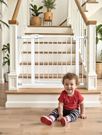 Baby Gate for Stairs, 29.5-40.5" Dog Gate for Doorways, Walk Thru Auto Close Metal Child Gate for The House, Stairs and Doorways, Pressure Mounted Pet Gate for Dog Indoor (White)