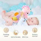 Sumobaby Infant Baby Musical Stuffed Animal Activity Soft Toys with Multi-Sensory Crinkle, Rattle and Textures, for Tummy Time Newborn 0-3-6-12 Months Girls,Seahorses, Pink