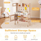 HONEY JOY Kids Kitchen Playset, Wooden Play Kitchen for Toddlers, Microwave, Range Hood, Ice Maker, 18 Cooking Accessories, Little Chef Pretend Play Toy Kitchen Set, Gift for Boys Girls, Pink