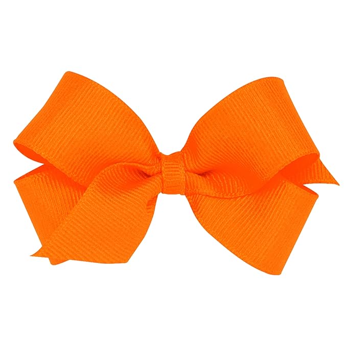 Wee Ones Girls' Plain Wrap Classic Grosgrain Hair Bows on a WeeStay No-Slip Hair Clip, Handmade, Mini, Orange
