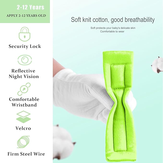 Toddler Harness Walking Leash- Child Anti Lost Wrist Link - Child Safety Harness - Upgrade with Reflective(6.5ft) - for Boys and Girls,Not Easy to Open Without Key (Green)