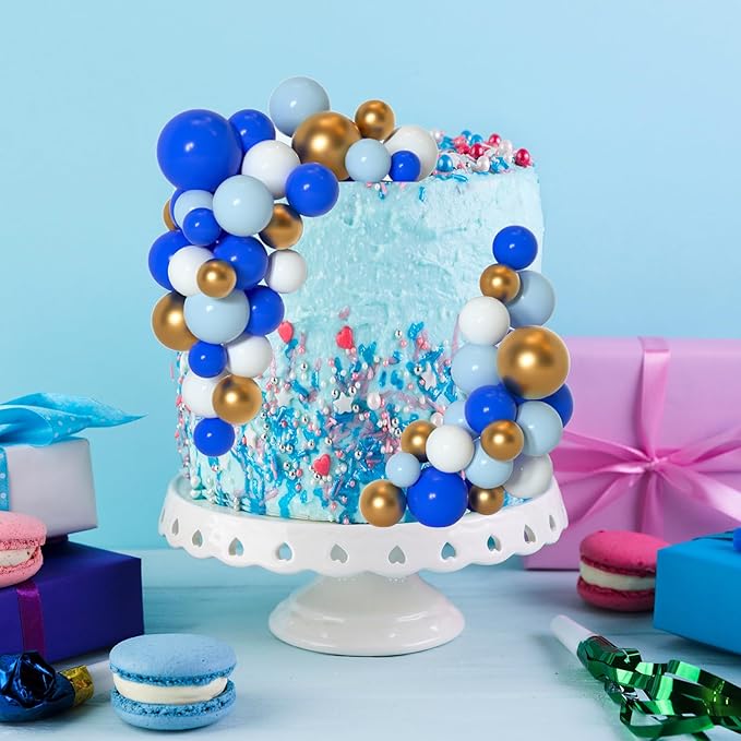 75 Pieces Cake Balls Topper Decorations Foam Cupcake Topper Mini Balloon Cake Topper Balls Cake Picks for Cake Deco Birthday Party Wedding（Dark Blue,Blue, Gold, White）
