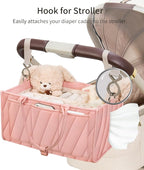 Diaper Caddy Organizer for Baby Essentials – Soft Blush Pink Storage Basket with Compartments, Shoulder Strap & Stroller Hooks – All-in-One Multifunctional Diaper Storage Tote for Nursery & Car