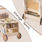 ROBOTIME Wooden Baby Walker, Baby Push Walker, Baby Activity Center Toys - Toddler Walking Activity Center Push Toys with Safety Brake, Baby Walker for Motor Skills (Rattan Doll Walker)