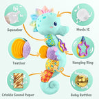 LIGHTDESIRE Baby Toys Musical Seahorse,Infant Stuffed Animal Toys with Crinkle and Rattles,Soft Sensory Toys with Textures for Tummy Time Newborn Boys Girls 0 3 6 12 Months(Blue)