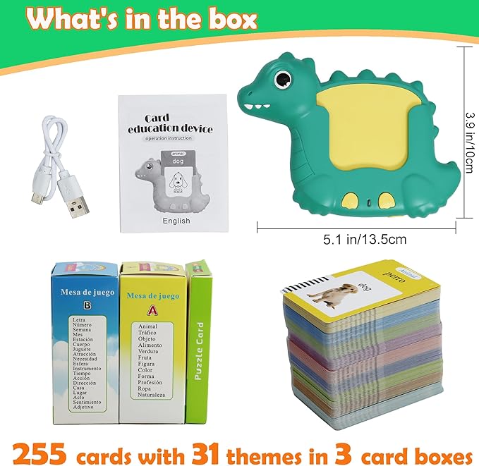 MAYAPHILOS Spanish and English Bilingual Talking Flash Cards with 510 Sight Words, Learning Toys for Toddlers Autism Learning Materials Montessori Toys for Toddlers