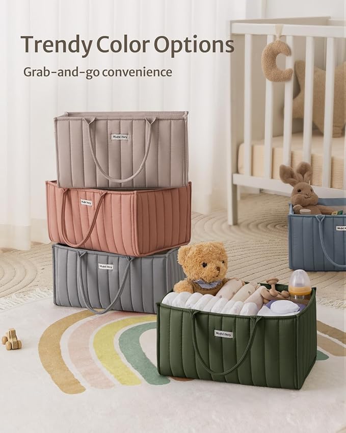 Blissful Diary Baby Diaper Caddy Organizer, Stylish Storage Basket for Newborn Essentials and Diaper Station, Gift for Baby Shower and Registry Must-Have, Deep Green