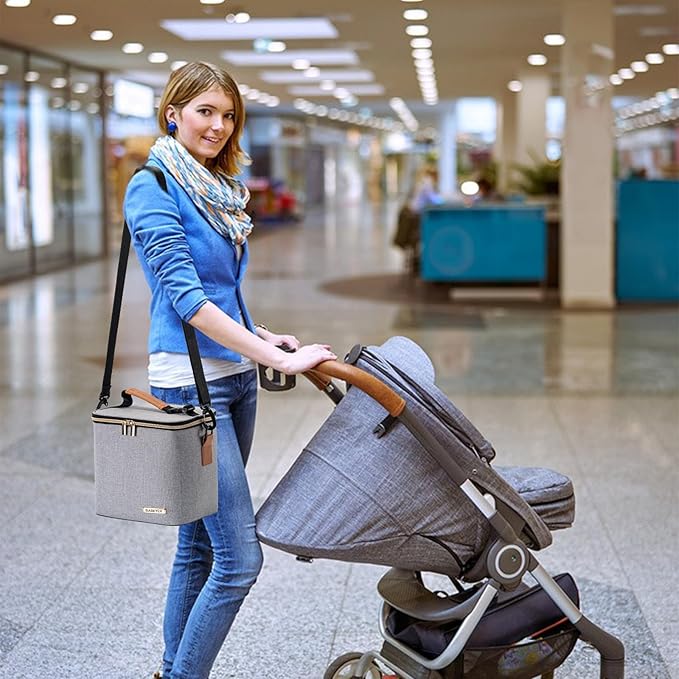 Breastmilk Cooler Bag with Ice Pack Fits 6 Baby Bottles Up to 9 Ounce, Baby Bottle Bag with Shoulder Strap for Nursing Mom Daycare, Grey