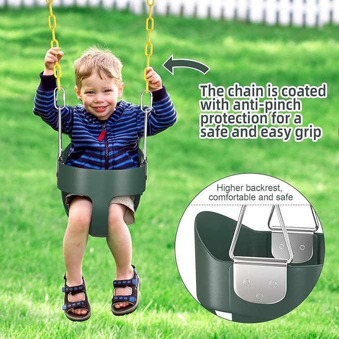 AGPTEK Toddler Swing Heavy Duty Bucket With Adjustable Rope - Cute Shape, 250 LB and 150 LB Capacity - Green