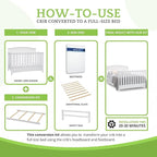 Full-Size Conversion Kit Bed Rails Compatible with Delta Children Convertible Cribs - Solid Wood Rail #0050 - Toddler & Adult Bed Rail for Full-Size Beds - Baby Furniture (White - 100)