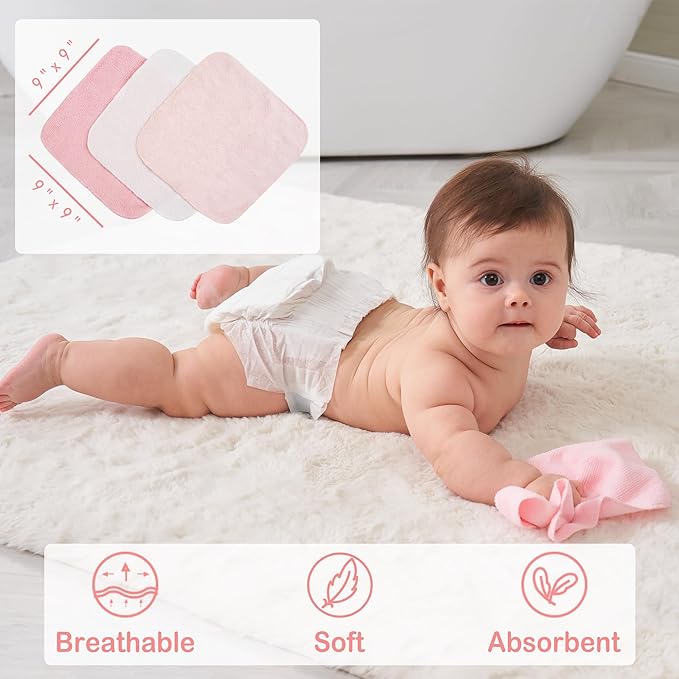 Viviland Baby Towels and Wash Cloths Set - Hooded Towels, Face Towels, Burp Cloths or Wipes - Absorbent Bath Towels - 6-Pack, Size 28 x 28 Inch (Pink Unicorn)