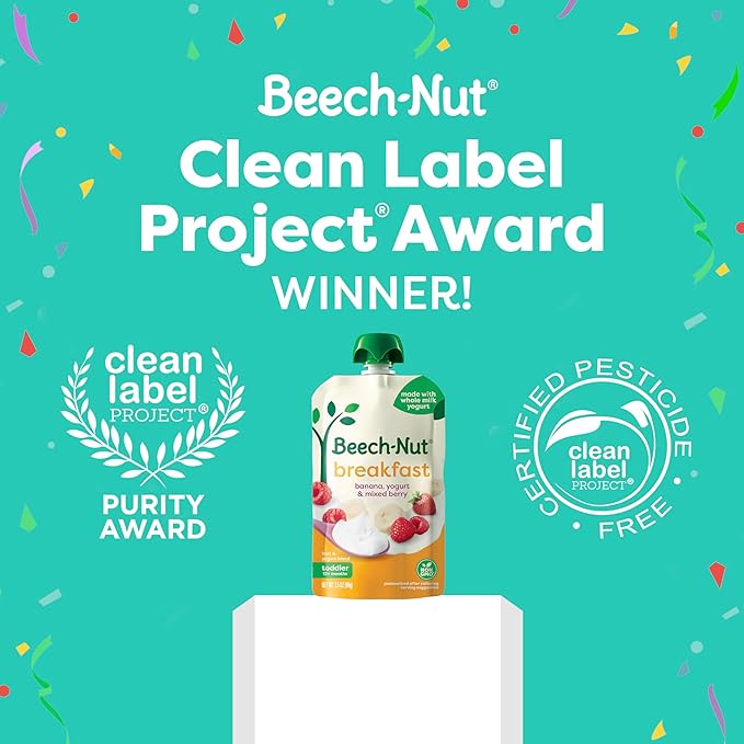 Beech-Nut Toddler Food Breakfast Pouches,Yogurt Banana & Mixed Berry Puree, 3.5 oz (12 Pack)