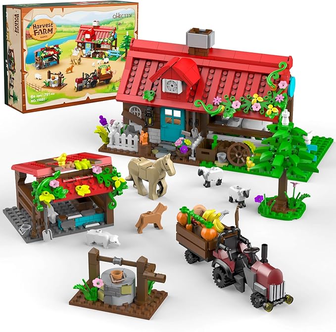 Farm House Building Sets for Kids 6-12, 791 Pcs Farm House Building Kits with Tractor Horse Animals, STEM Farm Animals Building Toys Gift for Boys Girls Teens Adults