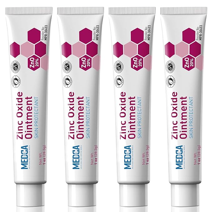 High-Potency 20% Zinc Oxide Ointment - (Pack of 4) Baby Diaper Rash Cream and Gentle Skin Protectant Barrier for Chafed Skin, Wetness, Daily & Overnight Protection Soothing, Hypoallergenic, 1oz Tubes
