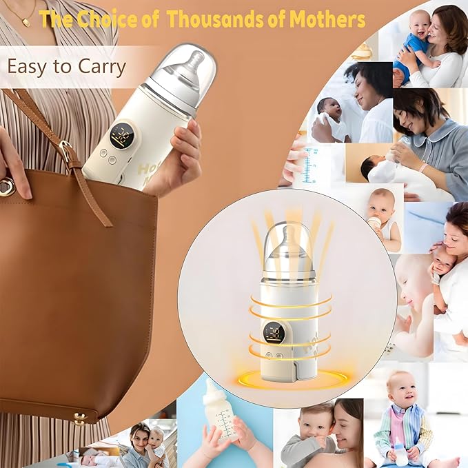Portable Bottle Warmer for Breast Milk & Water, Portable Milk Warmer for Travel Portable Bottle Warmer with Fast Heating & Long Battery Life to Meet Your All-Day Needs (8000 mAh)
