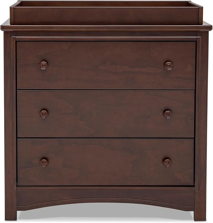 Delta Children Perry 3 Drawer Dresser with Changing Top and Interlocking Drawers, Walnut Espresso