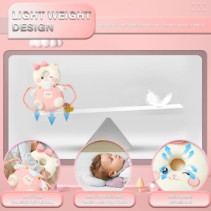 Baby Walker Head Protector Backpack Wear,Toddler Adjustable Baby Head Protection Backpack for Safety Baby Learning Walking Crawling (Cats)