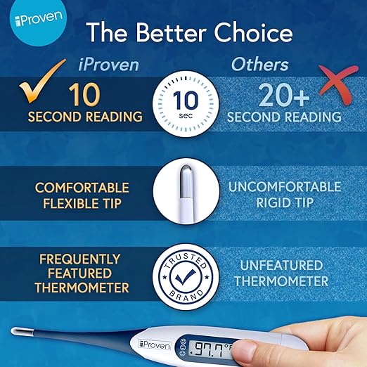 iProven Adult Digital Oral and Rectal Thermometer, Measures in 10 Seconds, with Flexible Tip, Fever Alarm, Thermometer for Kids and Babies (10 Packs)