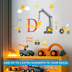 Custom Toddler Construction Crane Wall Decal I Personalized Name & Initial I Nursery Wall Decal for Toddler Room Decorations I Wall Sticker for Bedroom Wide 42"x35" Height (Shown) (Large)
