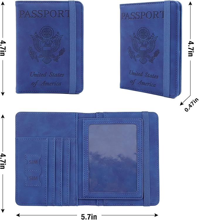 Melsbrinna Rfid Passport Holder for Travel women/Men, Cute Passport Wallet Rfid Blocking Card Slots, Rfid Passport Cover/CaseTravel Wallet, Passport Book Holder (1, Blue5)