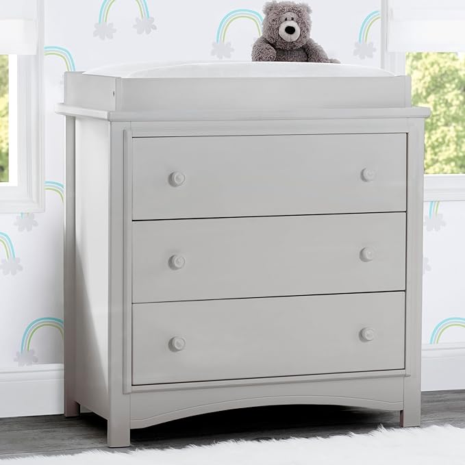Delta Children Perry 3 Drawer Dresser with Changing Top and Interlocking Drawers, Moonstruck Grey