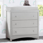 Delta Children Perry 3 Drawer Dresser with Changing Top and Interlocking Drawers, Moonstruck Grey