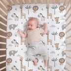 The Peanutshell 4 Piece Organic Cotton Baby Crib Bedding Set for Boys & Girls - Newborn, Infant & Toddler Nursery Bed Set Decor with Two Crib Sheets, Dust Ruffle Comforter - Safari Serenity