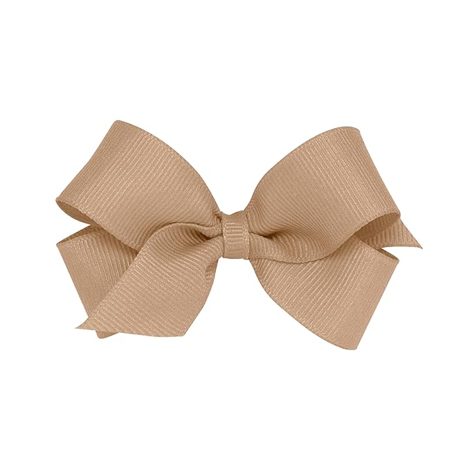Wee Ones Girls' Plain Wrap Classic Grosgrain Hair Bows on a WeeStay No-Slip Hair Clip, Handmade, Mini, Oatmeal
