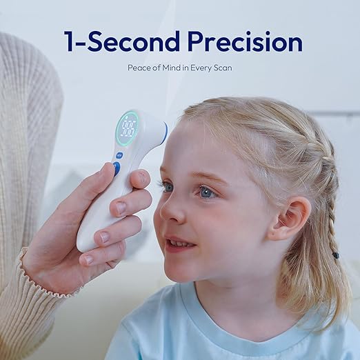 No-Touch Thermometer for Adults and Kids, 1-Second Fast Reading, Color-Coded Fever Alarm, Silent Mode, Object & Room Temperature Function, Baby Essential | Home Medical | Nurse Accessories for Work