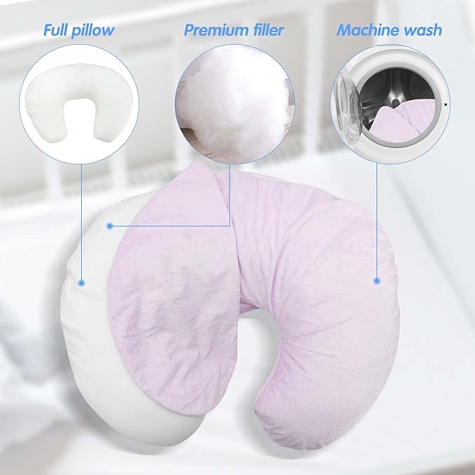 LAT Waterproof Nursing Pillow for Breastfeeding,Waterproof Removable Cover,Ergonomic Breast Feeding Pillows Baby for Baby Boys and Girls,Machine Washable(Pink)