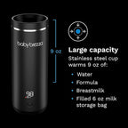 Baby Brezza SuperFast Portable Baby Bottle Warmer – 67% Faster - Travel Breastmilk Warmer and Formula Warmer - Safe, Even Heating - Up to 9oz - No Adapters, Black
