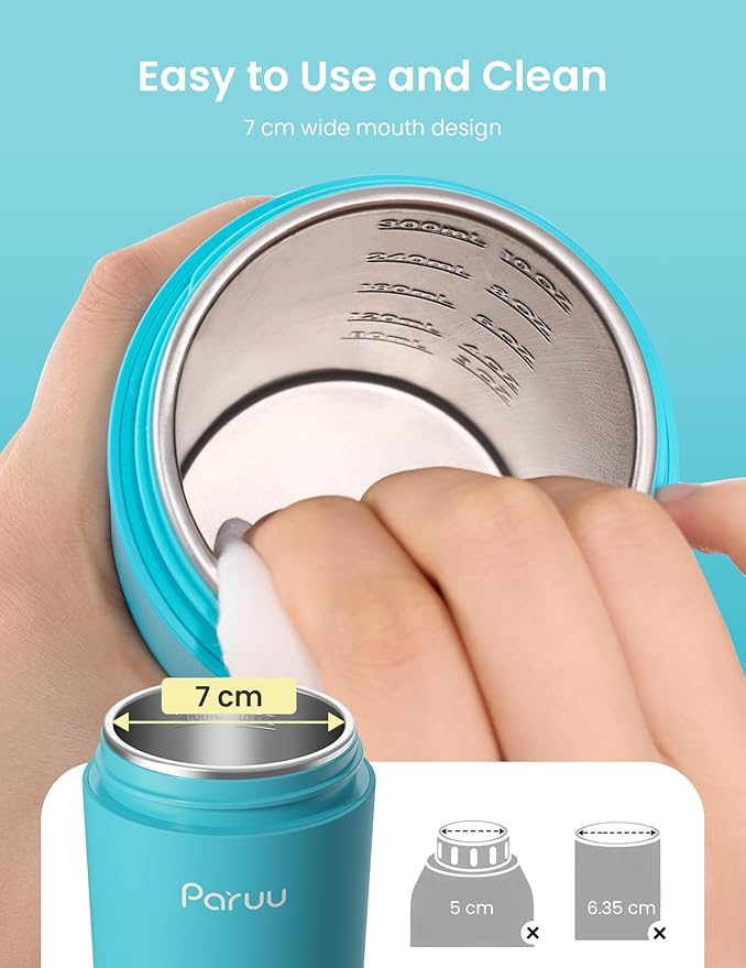 Paruu Portable Bottle Warmer for Travel, Easy-Clean Wide Mouth, Portable Milk Warmer with Fast Heating for Night Feeding, 7-Temp Control, Large 12oz Capacity, Ideal Gifts for New Parents, Blue