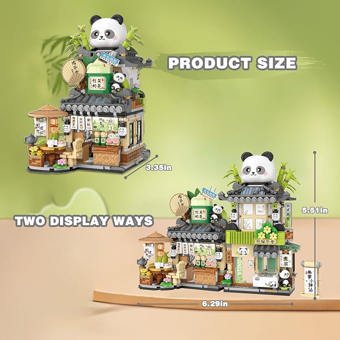 Panda Tea Shop Mini Street Scape Building Blocks, Panda Creative Building Toys for Girls 6-12, Gift Idea for Kids Adults (860PCS)