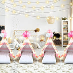 2 Pack Kids Teepee Tent with Mattress,Fitted Sheet,Light String,Washable Natural Cotton Toddler Play Tent for Girls Boys Indoor Outdoor Sleepover Slumber Birthday Party(Pink and White)