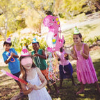WERNNSAI Foldable Dinosaur Piñata - Pull String Dinosaur Birthday Party Supplies Extendable Piñata with Blindfold Bat and Tassels Dinosaur Birthday Decoration Pink Dinosaur Piñatas for Classroom Game