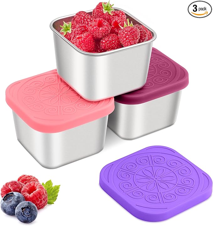 Stainless Steel Snack Containers for Kids,7.2oz Easy Open Leak Proof Reusable Snack Box Container with Lids,Small Lunch Containers for Meal Prep,School,Picnic and Travel-3Pack